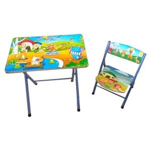 Masuta pliabila pentru copii din MDF Novokids My first folding table, cu scaun pliabil, dimensiuni 60X40X56, 2 niveluri de inaltime, suprafata lucioasa, Albastru