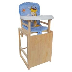 Scaun de masa pentru copii si bebe transformabil in masuta NOVOKIDS Wooden Table Chair, Din lemn masiv, Centura de siguranta, Sezut comfortabil detasabil, masuta detasabila, Albastru