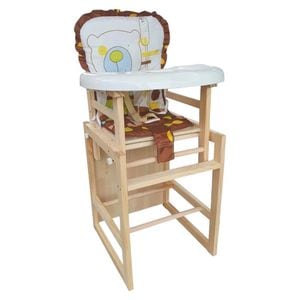 Scaun de masa pentru copii si bebe transformabil in masuta NOVOKIDS Wooden Table Chair, Din lemn masiv, Centura de siguranta, Sezut comfortabil detasabil, masuta detasabila, Maron cu Alb