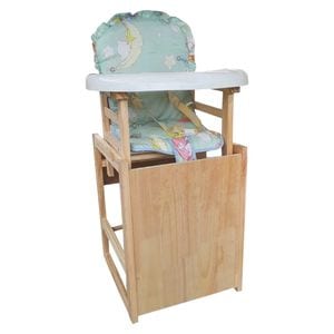 Scaun de masa pentru copii si bebe transformabil in masuta NOVOKIDS Wooden Table Chair, Din lemn masiv, Centura de siguranta, Sezut comfortabil detasabil, masuta detasabila, Verde