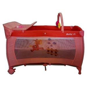 Patut Pliant, Tarc copii Baby Care NEST, Pliabil pe 2 Niveluri cu muzica si Masa infasat, Jucarie Carusel cu jucarii din plus, geanta transport inclusa, Rosu
