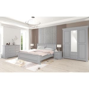 Set dormitor Darius, lemn masiv tei, 5 piese, gri