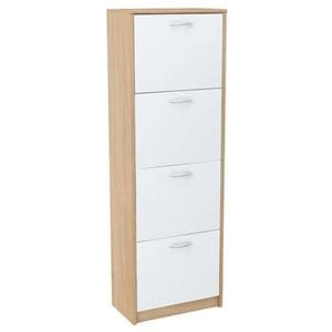 Pantofar DacEnergy, fabricat din Pal melaminat, 4 compartimente, design simplu, 50 x 28 x 152 cm, stejar sonoma si alb