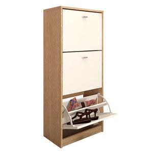 Pantofar DacEnergy, fabricat din Pal melaminat, 3 compartimente, design simplu, 50 x 28 x 116 cm, stejar sonoma si alb