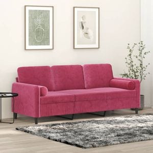 Canapea cu 3 locuri cu pernute vidaXL, 180 cm, catifea, bordo