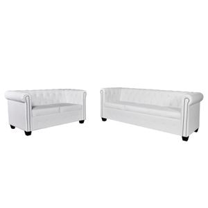 Canapea Chesterfield cu 2 si 3 locuri vidaXL, piele ecologica, alb 