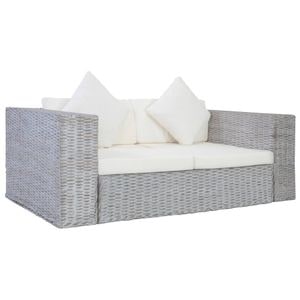 Canapea cu 2 locuri cu perne vidaXL, ratan natural, gri