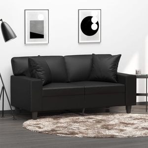 Canapea cu 2 locuri cu pernute vidaXL, 120 cm, piele ecologica, negru