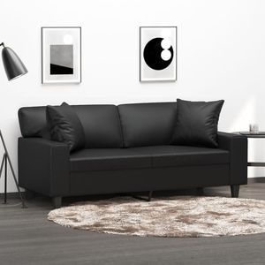 Canapea cu 2 locuri cu pernute vidaXL, 140 cm, piele ecologica, negru