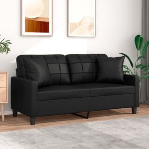 Canapea cu 2 locuri cu pernute vidaXL, 140 cm, piele ecologica, negru