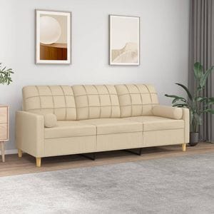 Canapea cu 3 locuri cu pernute vidaXL,180 cm, textil, crem