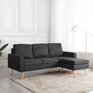 Canapea cu 3 locuri si taburet vidaXL, material textil, gri inchis