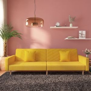 Canapea extensibila cu 2 locuri vidaXL, 2 perne, textil, galben