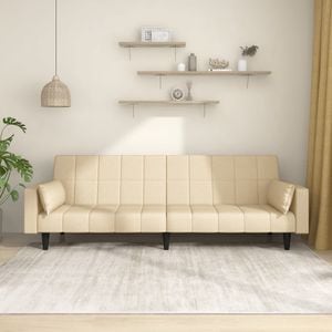 Canapea extensibila cu 2 locuri vidaXL, 2 perne textil, crem
