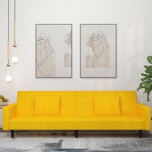 Canapea extensibila cu 2 locuri vidaXL, 2 perne, catifea, galben
