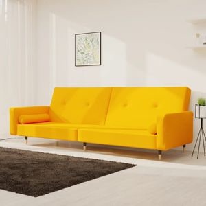 Canapea extensibila cu 2 locuri vidaXL, 2 perne, catifea, galben