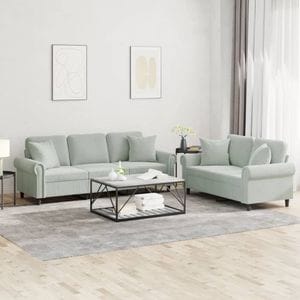 Set canapea 2 piese cu perne vidaXL, catifea, gri deschis