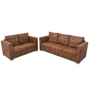 Set canapea 2 piese vidaXL, imitatie piele intoarsa, maro