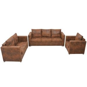 Set canapea 3 piese vidaXL, imitatie piele intoarsa, maro
