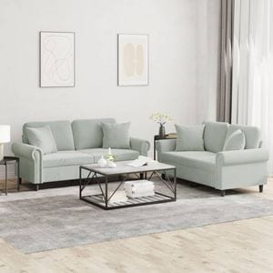 Set canapea cu perne vidaXL, 2 piese, catifea, gri deschis
