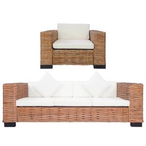 Set canapea cu perne vidaXL, 2 piese, ratan natural, maro