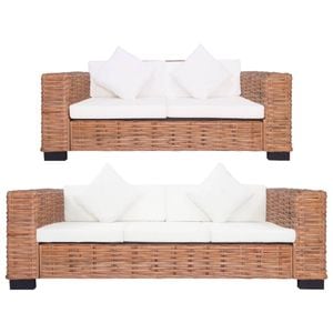 Set canapea cu perne vidaXL, 2 piese, ratan natural, maro 