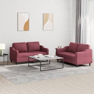 Set canapea cu perne vidaXL, 2 piese, material textil, rosu