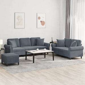 Set canapea cu perne vidaXL, 3 piese, catifea, gri inchis