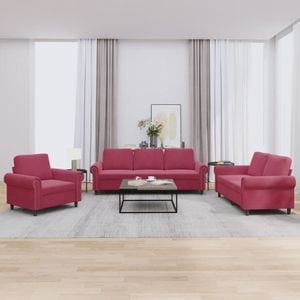 Set canapea cu perne vidaXL, 3 piese, catifea, rosu