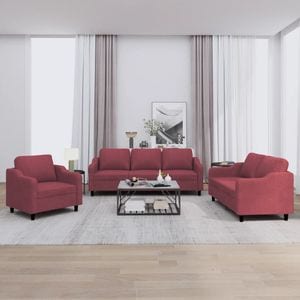 Set canapea cu perne vidaXL, 3 piese, material textil, rosu