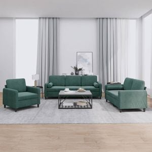 Set canapea cu perne vidaXL, 3 piese, catifea, verde inchis
