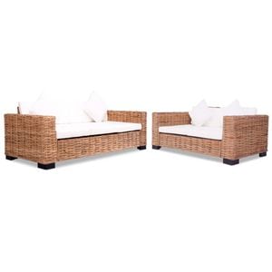 Set canapea vidaXL, 15 piese, ratan natural, alb/maro