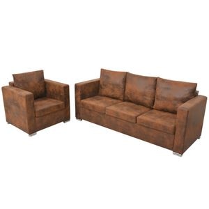 Set canapea vidaXL, 2 piese, imitatie piele intoarsa, maro