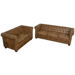 Set canapele Chesterfield cu 2 si 3 locuri vidaXL, piele ecologica, maro 