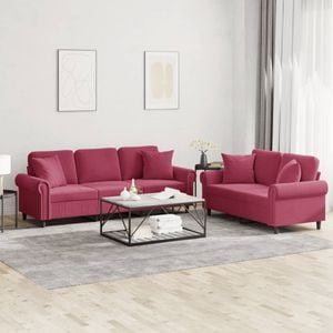 Set canapele cu perne vidaXL, 2 piese, catifea, rosu
