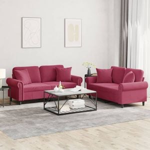 Set canapele cu perne vidaXL, 2 piese, catifea, rosu
