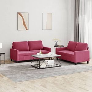 Set canapele cu perne vidaXL, 2 piese, catifea, rosu