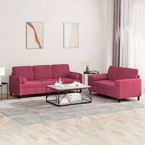 Set canapele cu perne vidaXL, 2 piese, catifea, rosu