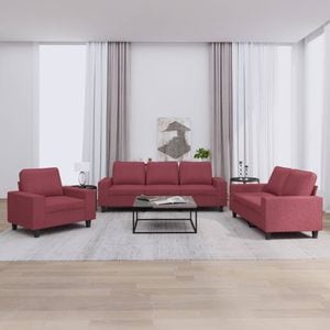 Set de canapea vidaXL, 3 piese, material textil, rosu