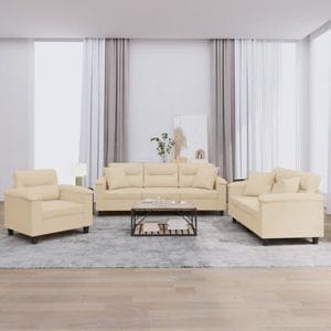 Set de canapele cu perne vidaXL, 3 piese, microfibra, crem