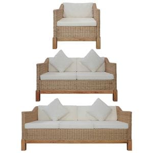 Set de canapele cu perne vidaXL, 3 piese, culoare naturala, ratan, maro