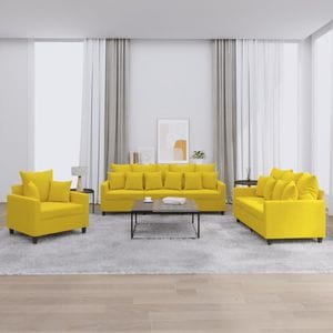 Set de canapele cu perne vidaXL, 3 piese, catifea, galben