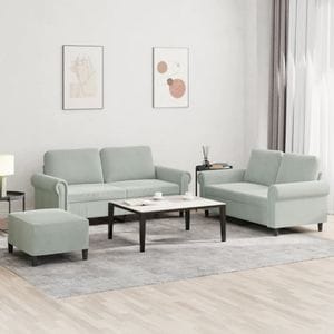 Set de canapele cu perne vidaXL, 3 piese, catifea, gri deschis