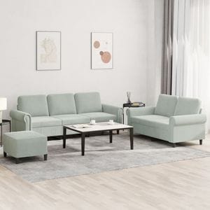 Set de canapele cu perne vidaXL, 3 piese, catifea, gri deschis