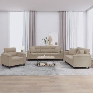 Set de canapele cu perne vidaXL, 3 piese, microfibra, gri taupe