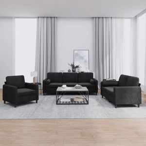 Set de canapele cu perne vidaXL, 3 piese, catifea, negru