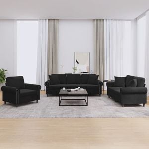 Set de canapele cu perne vidaXL, 3 piese, catifea, negru