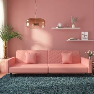 Canapea extensibila cu 2 locuri vidaXL, 2 perne, catifea, roz