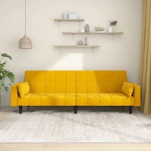 Canapea extensibila cu 2 locuri vidaXL, 2 perne, catifea, galben