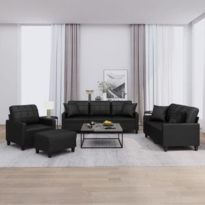 Set de canapele cu perne vidaXL, 4 piese, piele ecologica, negru